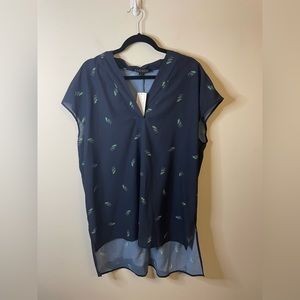 NWT Eloquii Floral Botanical Leaf Short Sleeve V-Neck Blouse Top